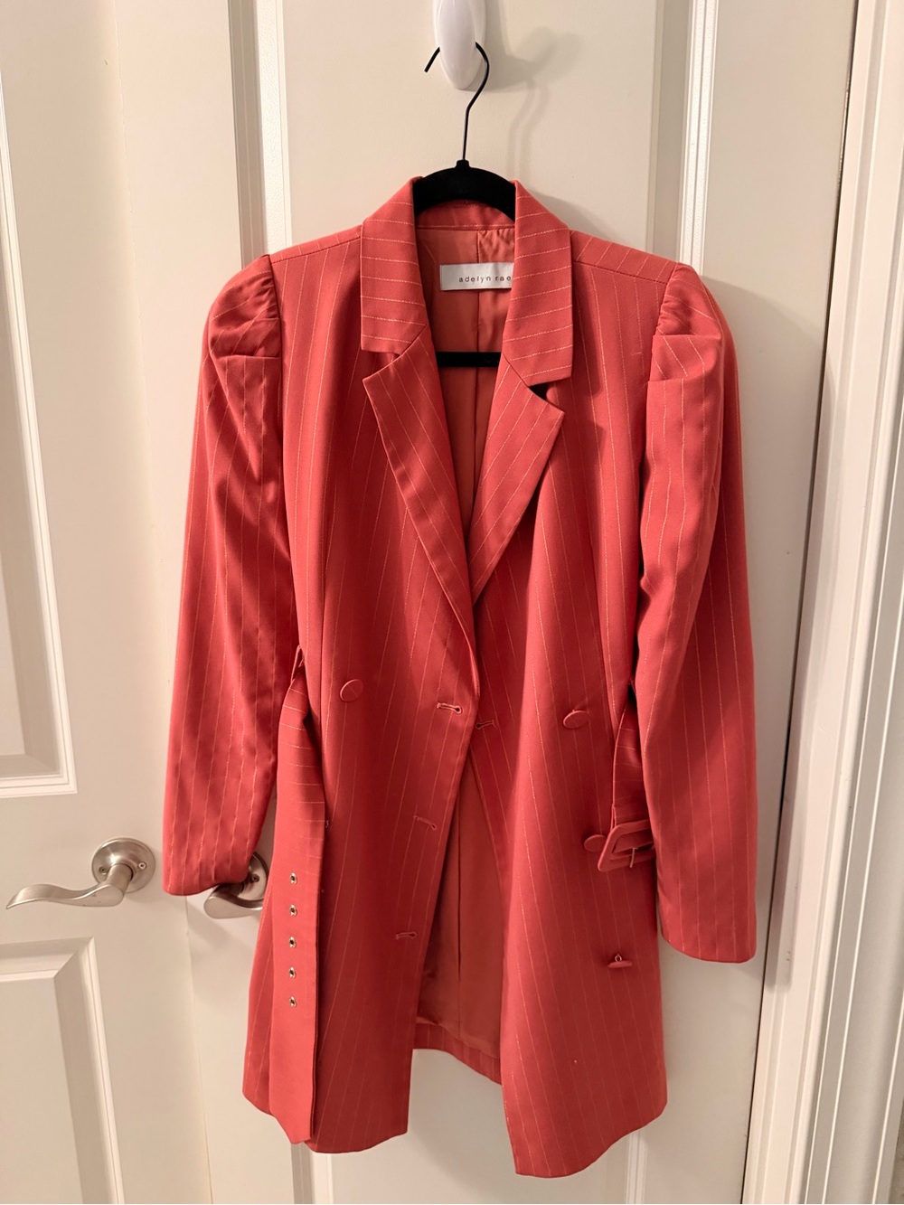 Adelyn Rae Coral Pinstripe Long Sleeve Blazer Dress